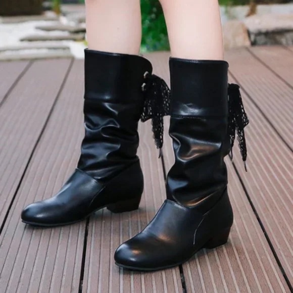 Brand New Low-Heel Round Toe Lace-Back Thermal Boots Black - Size 8 - Picture 7 of 7